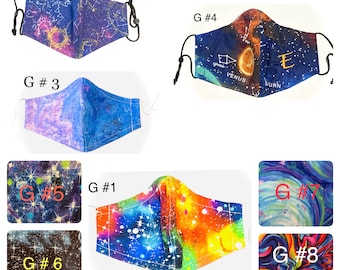 Galaxy pattern. 3D Hybrid face mask customized for adults & children handmade in USA. 2-4 layers. Organic cotton liner 600 Thread Count