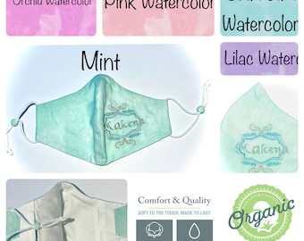 Watercolor pattern. 100% organic cotton and Ink face mask customized for adults & children handmade in USA. Up 2-5 layer. 200 T.C.