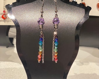 Rainbow Drop Gem Stainless Steel Earrings