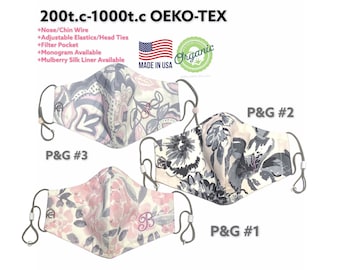 Organic cotton & ink. Florals 3D Hybrid face mask. Adjustable elastics + nose wire for adults or children. 2-5 layer + Silk liner available.
