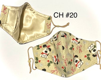 Christmas 3D Hybrid face mask customized for adults & children handmade in USA. 2-4 layers. 600 T.C organic cotton or silk liner, Chiffon.