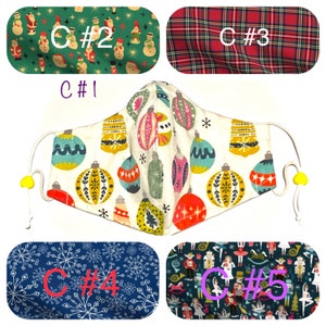 Christmas pattern. Premium 3D hybrid organic cotton sateen face mask for adults & kids. Handmade USA. 2-4 layer, 600 T.C, Chiffon filter.