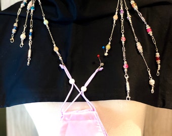 Magnetic breakaway lanyard/ mask necklace /mask holder for kids & adults. Handmade USA. Pearls, Swarovski, Natural Stones, Glass Crystals.