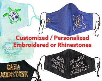 Embroidery or rhinestones your mask. Premium quality hybrid 3D face mask customized for adults & children handmade in USA. 600 t.c 3-4layer.