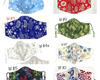 Snow 3D Hybrid face mask customized for adults & children handmade in USA. 2-4 layers. 600 T.C organic cotton or silk liner. Chiffon filter.