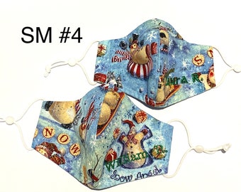 Christmas 3D Hybrid face mask customized for adults & children handmade in USA. 2-4 layers. 600 T.C organic cotton or silk liner, Chiffon.