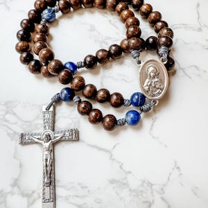 Immaculate Heart of Mary rosary by Refuge Rosaries with wood beads and sodalite gemstone and micro cord | Catholic rosary | Catholic gift