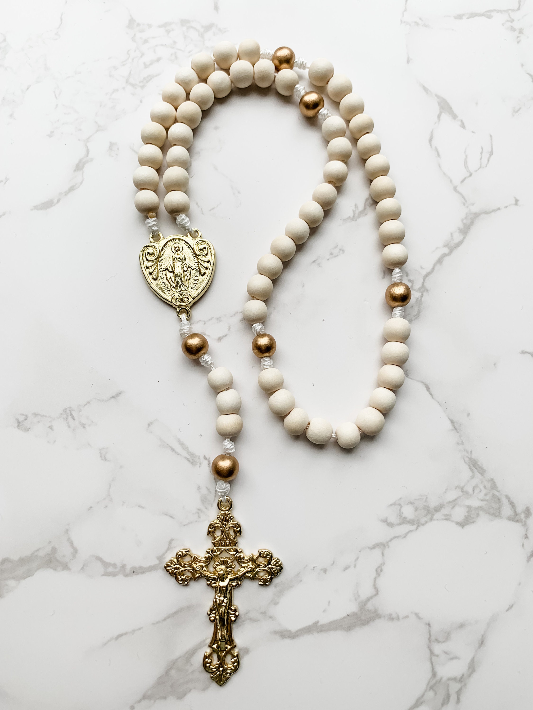 Collar Largo Mujer Collar Rosario Católico Con Cruz Perlas