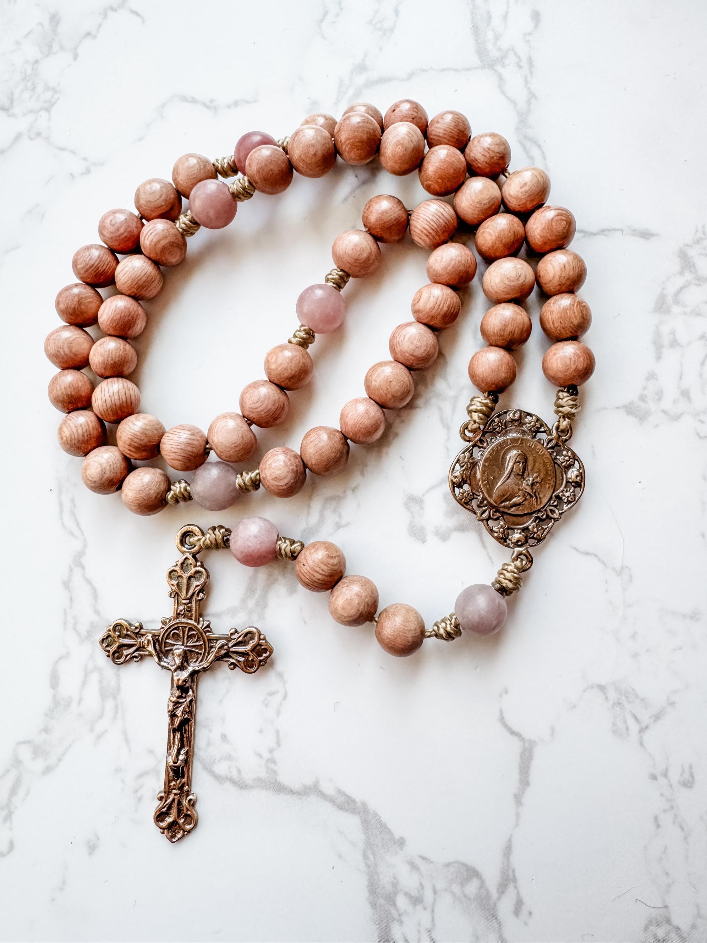 Saint Thérèse Solid Bronze Rosary Made With Rosewood and