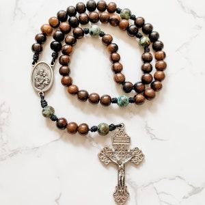 St Joseph Catholic Rosary with ebony wood and African turquoise gemstone beads | Micro Cord Rosary | Pardon Crucifix rosary | Catholic gift