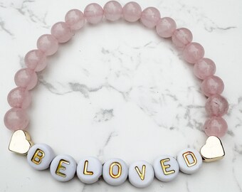 Beloved Catholic Friendship bracelet | Catholic beaded bracelet with pink rose quartz beads | Catholic jewelry for her