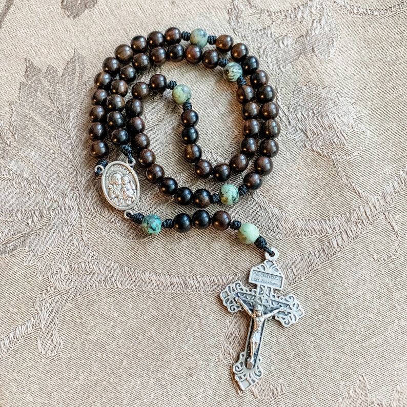 St Joseph Catholic Rosary with ebony wood and African image 0
