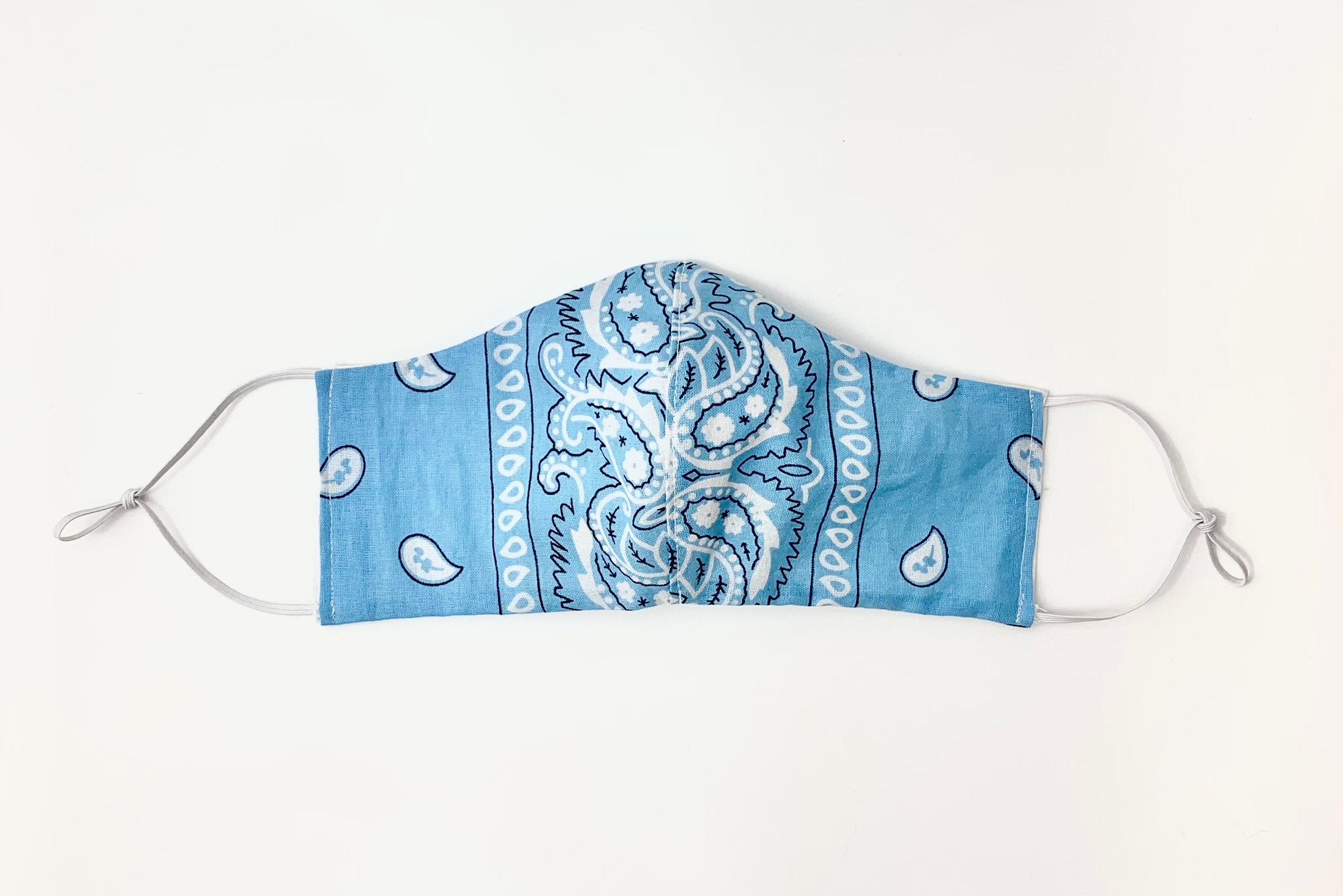 Fitted face mask adult light blue bandana print bandana Etsy