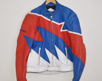 Vintage Teknic Leather Motorcycle Riding Jacket  [L]