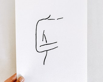 9x12 tan paper {FIONA} Hand-painted abstract white silhouette painting