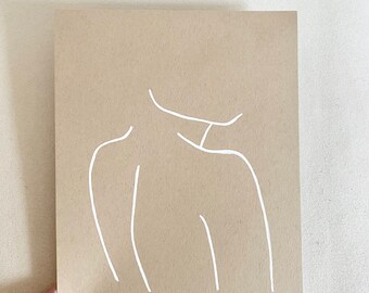 9x12 tan paper {FIONA} Hand-painted abstract white silhouette painting