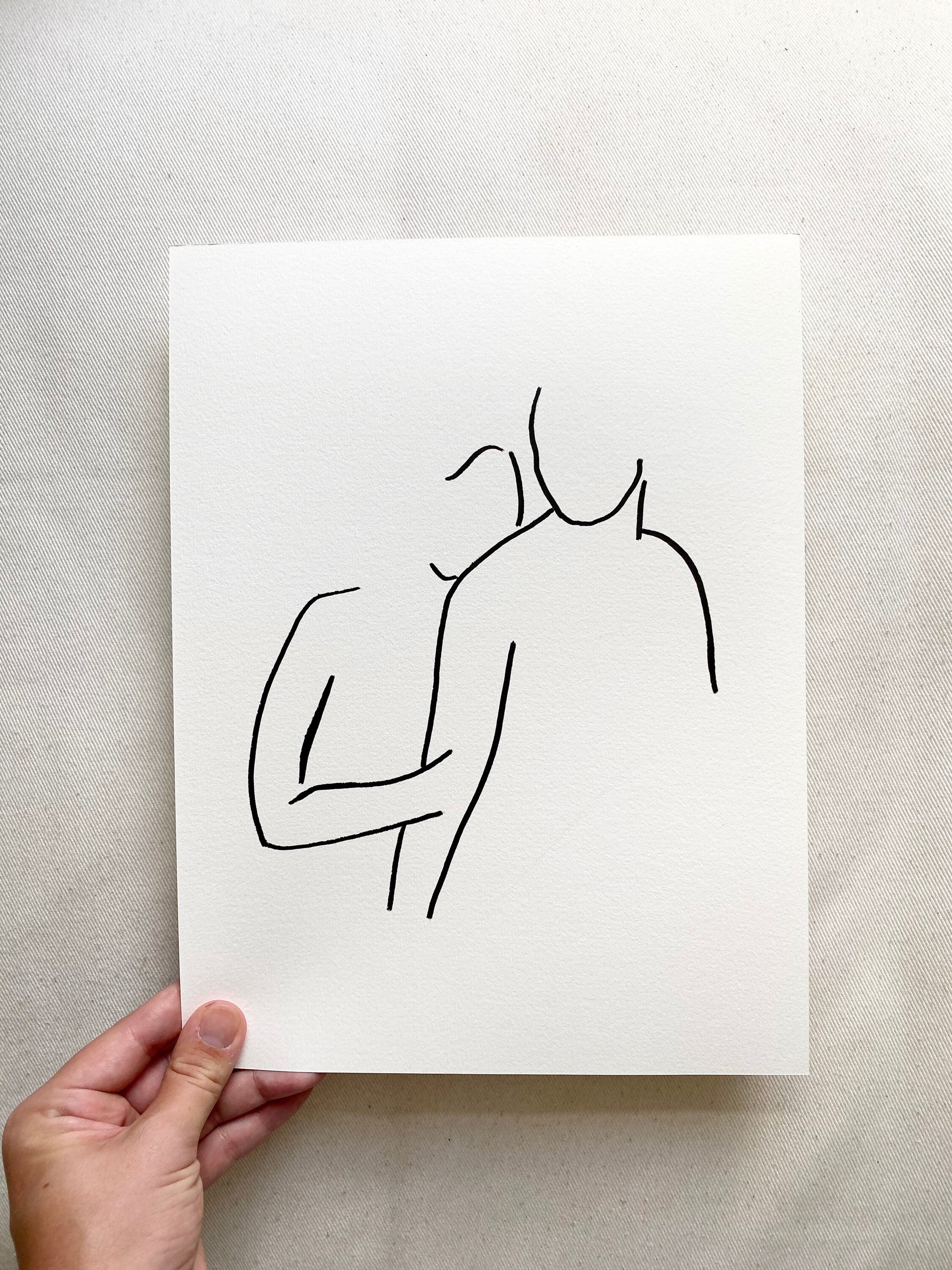 9x12 tan paper {FIONA} Hand-painted abstract white silhouette painting
