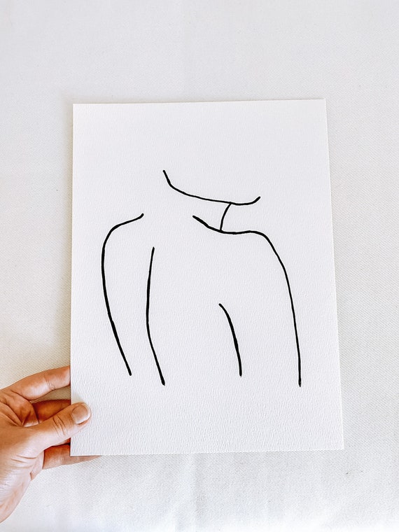 9x12 tan paper {FIONA} Hand-painted abstract white silhouette painting