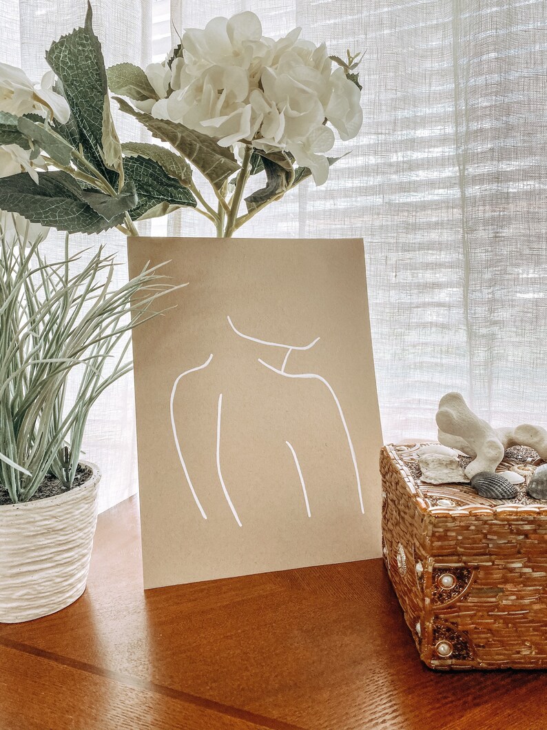 9x12 tan paper {FIONA} Hand-painted abstract white silhouette painting