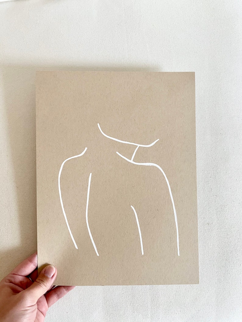 9x12 tan paper {FIONA} Hand-painted abstract white silhouette painting