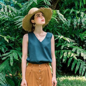 Linen V-neck Tank Top Sleeveless
