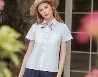 Linen SHORT SLEEVES SHIRT, Women Linen Shirt, Summer Top, Hannah Canvas