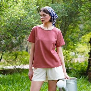 Everyday Linen Top CLARA, Short Sleeve Linen Blouse, Linen loose blouse, Basic Linen Top, Breathable Linen Top, Linen Clothing for Women