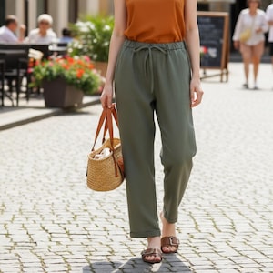 Loose linen pants | Tapered linen pants | Elastic Waist Pants | Premium Linen Clothing for Women