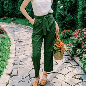 Linen Pants With Bow - Premium Linen Clothing for Women