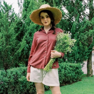 LINEN COLLAR SHIRT, Long Sleeves Loose Fit Shirt, Linen Shirt Women, Women Linen Top, Hannah Canvas