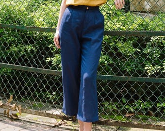 High Waist Linen Culottes: Wide Leg Relaxed Fit Pants
