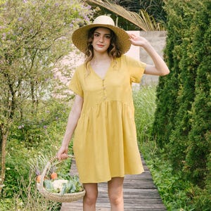 LINEN SHORT DRESS V Neck, Linen Mini Dress, Linen Sundress, V Neck Linen Dress, Short Dress, Summer Dress, Hannah Canvas