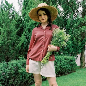 LINEN COLLAR SHIRT, Long Sleeves Loose Fit Shirt, Linen Shirt Women, Women Linen Top, Hannah Canvas