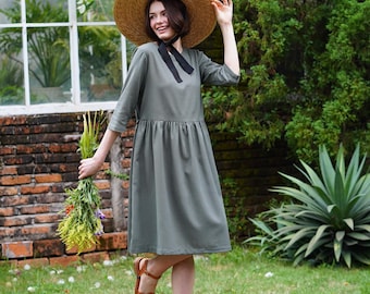 Linen Loose Fit Dress ELLE, Long Sleeve Linen Dress, Linen dress with pockets, Linen Summer Dress, Linen Clothing for Women