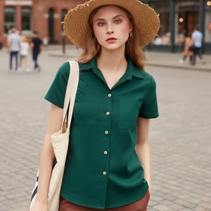 Linen short sleeves shirt - Handmade Clothing for Women image 2