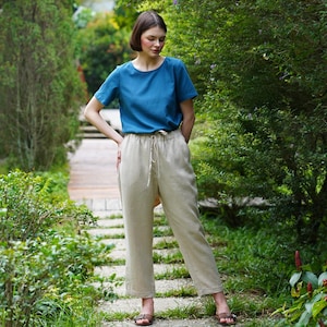 Loose linen pants | Tapered linen pants | Elastic Waist Pants | Premium Linen Clothing for Women
