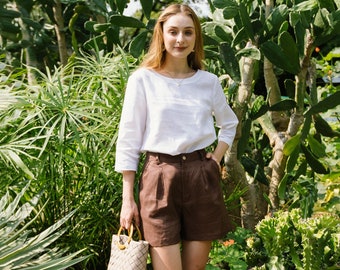 Linen High Waist Shorts - Premium Linen Clothing for Women