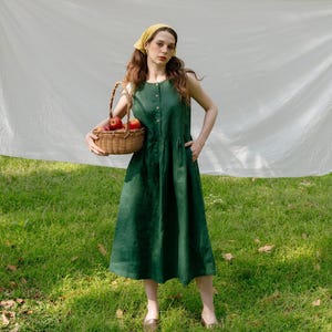 Linen Sleeveless Dress with Boat Neckline | Linen Summer Dress | Loose Women Linen Dress | Linen Clothing for Women