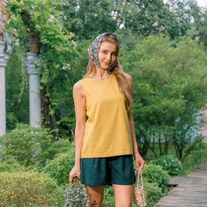 Linen Cotton Blend Tank Top: Sleeveless Round Neck Summer Top
