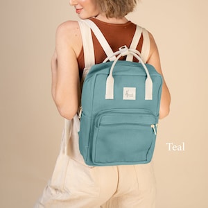 Aki Canvas backpack, Backpack for Women, Travel backpack, Gift for Her, Back to School, Fit Laptop 13 inches Christmas Gift Teal