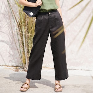 LINEN CULOTTES, High Waist Linen Pants, Wide Leg Pants, Relaxed fit Linen Pants, Linen Long Pants, Soft Linen Loose Culottes, Hannah Canvas