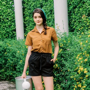Linen short sleeves shirt - Handmade Clothing for Women