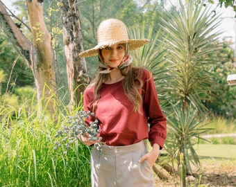 Blouse à manches longues en lin