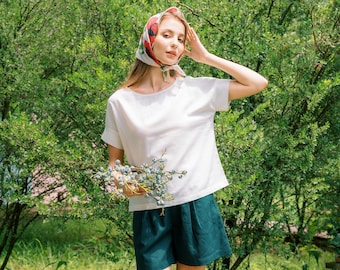 LINEN TEE, Linen short sleeves top, Linen short sleeves blouse, Loose linen top short sleeves, Women linen top, Hannah Canvas