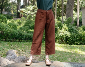 Mid-calf Linen Pants, Linen Crop Pants, Elastic-waist Linen Pants, Premium Linen Clothing for Women