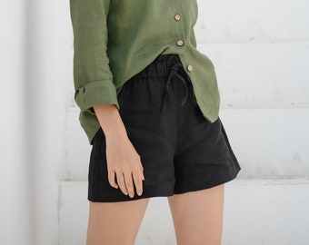 Shorts en lin - Taille élastique - Vêtements en lin haut de gamme pour femme