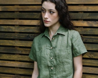 Linen short sleeves shirt - Handmade Clothing for Women