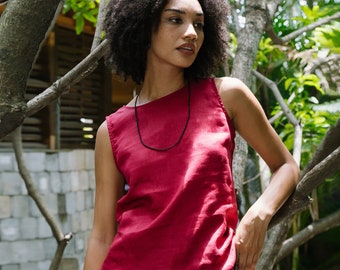 Linen Tank Top Sleeveless In Round Neck - Premium Linen Clothing for Women