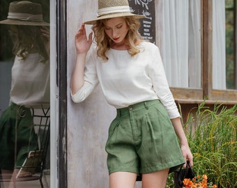 Linen High Waist Shorts - Premium Linen Clothing for Women