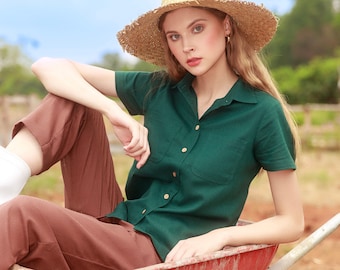 Linen short sleeves shirt - Handmade Clothing for Women